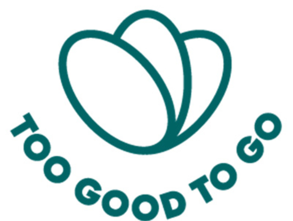Logo for To Good To Go. The company name below three green leaves, forming a fan.